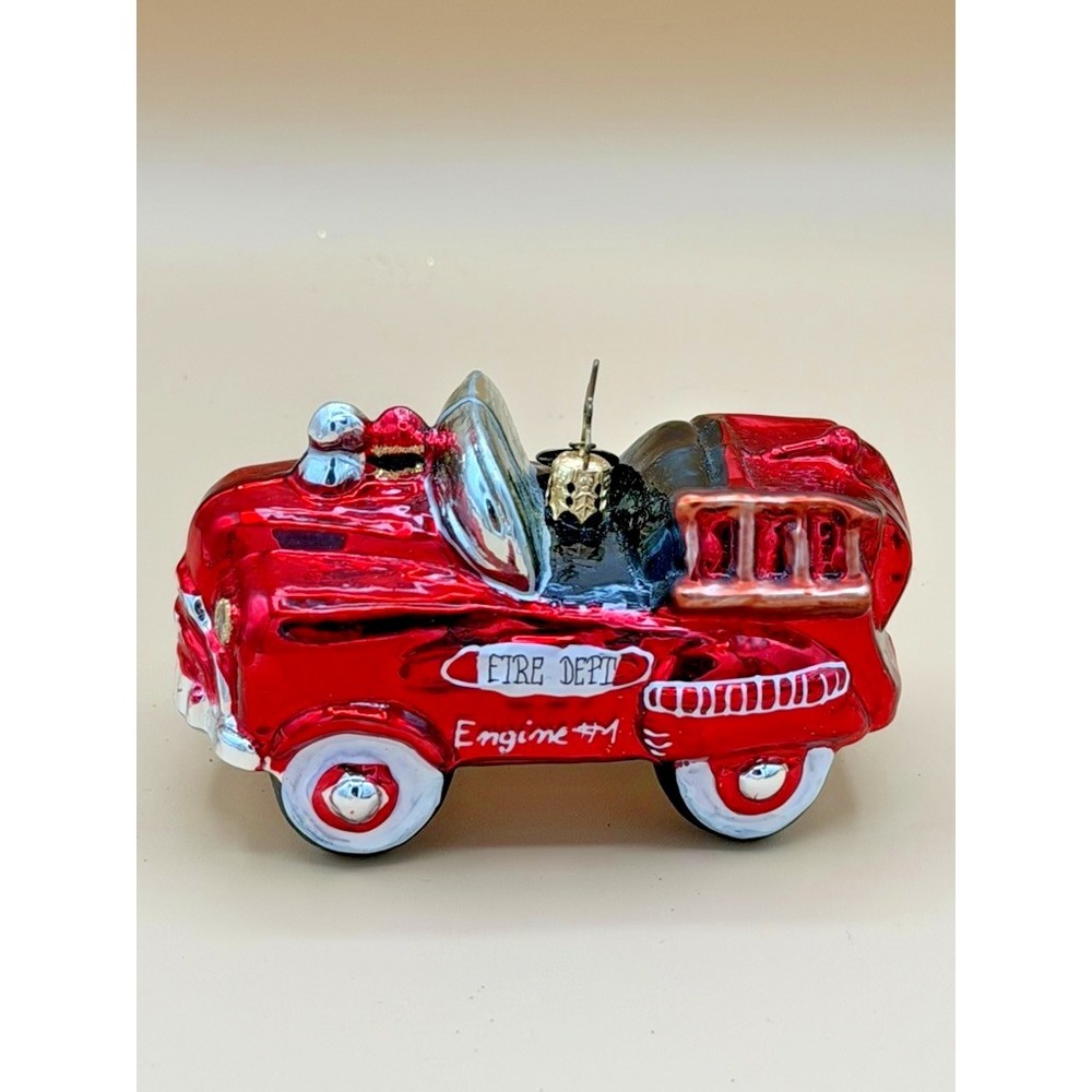 Christopher Radko Sidewalk Rescue I Fire Truck Glass Ornament 1010940
